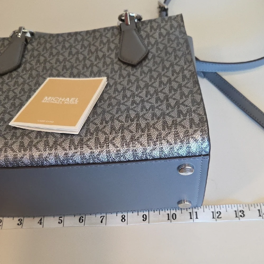 Michael Kors Gray Signature MK Medium Zip Satchel Crossbody - Picture 10 of 12